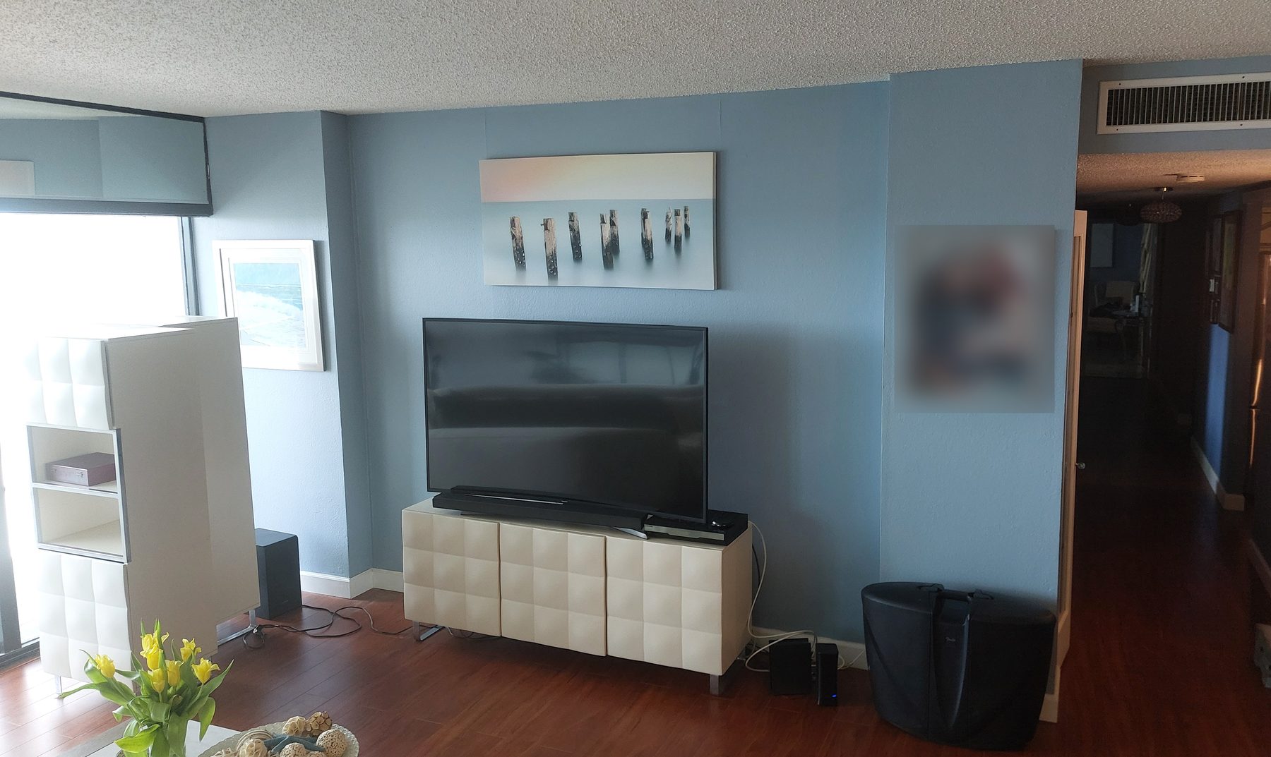 Living room TV wall before slat panel install